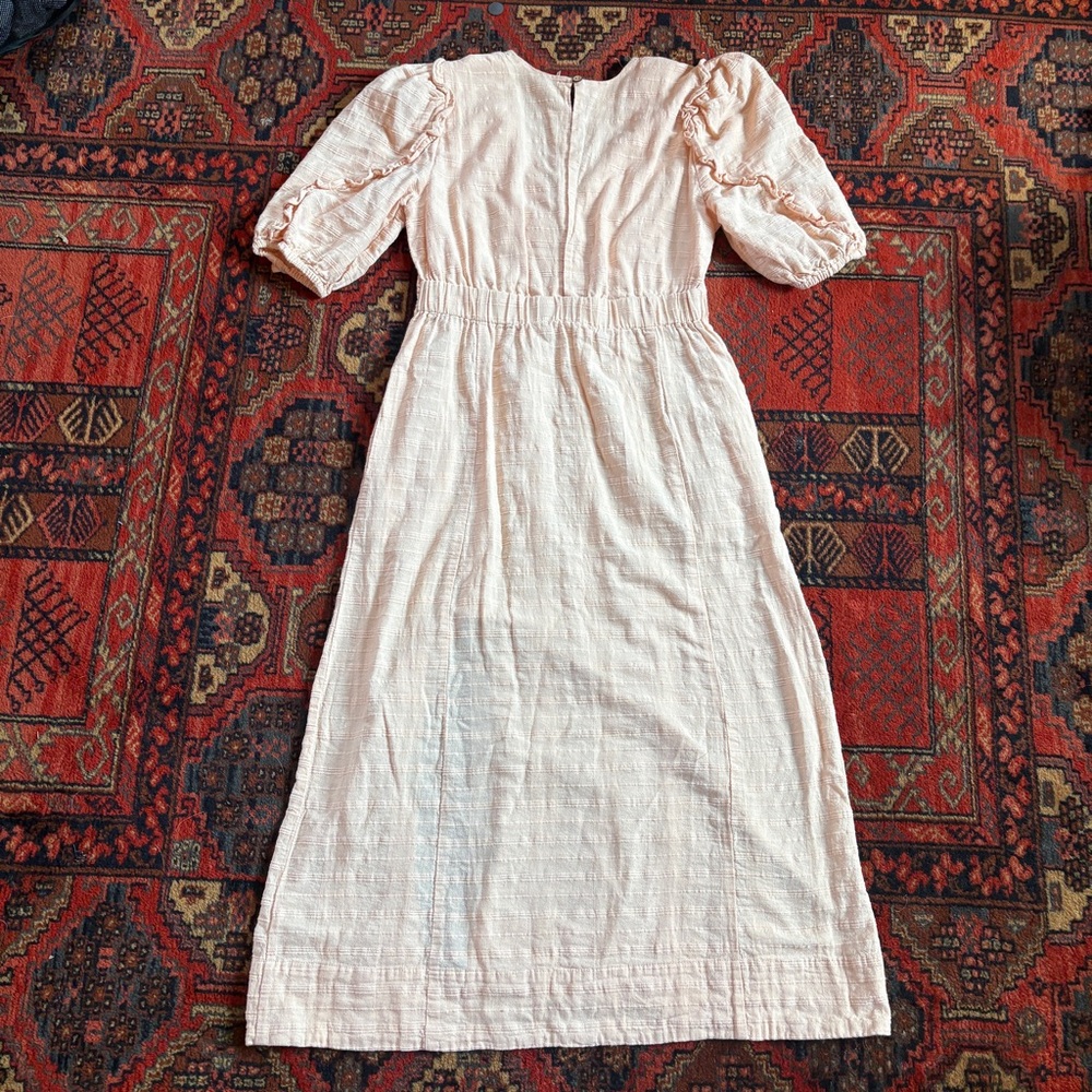 Free People Pale Peach Cotton Sundress with Puff Sleeves and V-Neck - Picture 2 of 6